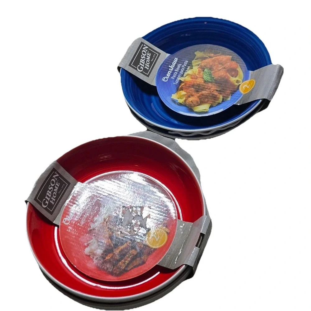 Gibson Home Crenshaw Dinner Bowl Set Blue Red 4‎ Piece Stoneware 8.75/8.5